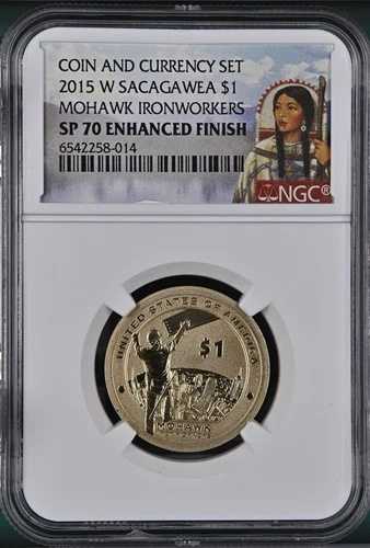C&Cセット - 2015 W Sacagawea $1 モホーク・アイアンワーカーズ NGC SP 70 エンハンスドフィニッシュ