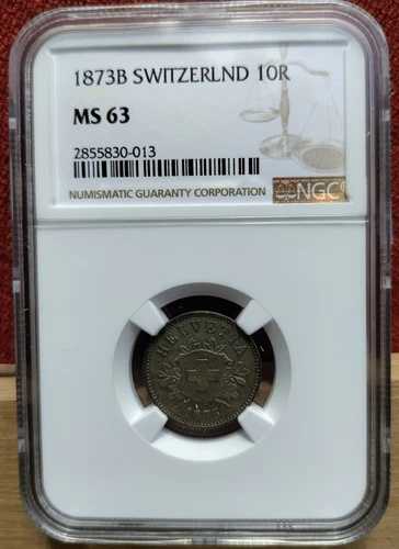 スイス 1873-B 10 ラッペン NGC MS-63