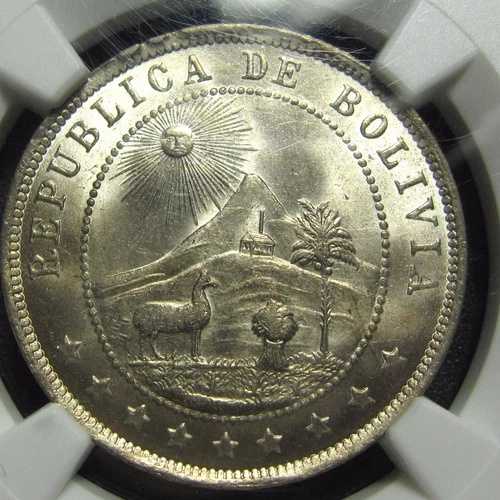 1919年ボリビア10セント、NGC MS 65