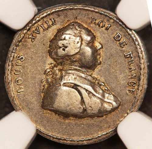1800年代フランス ルイ18世戴冠式 シルバー ジェトン メダル - NGC VF 35