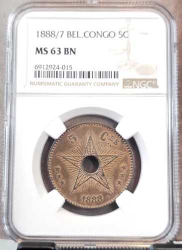 1888/7 ベルギー コンゴ 5サンチーム レオポルド2世 NGC 63 BN 素晴らしいコイン