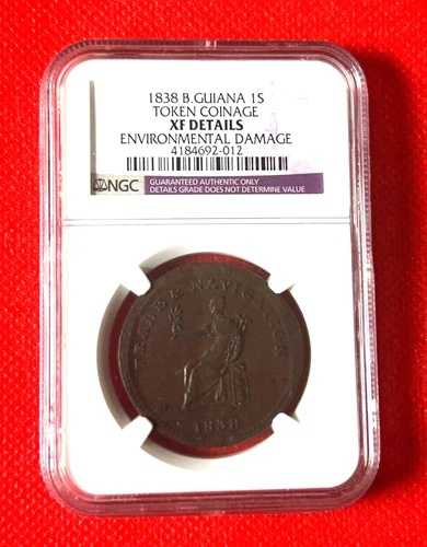 1938年 B ギアナ 1 スティバー トークン貨幣 NGC XF 詳細