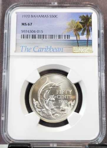 1970年 バハマ シルバー 50セント ブルーマーリン NGC MS 69 希少 美しい宝石 BU 37,895円