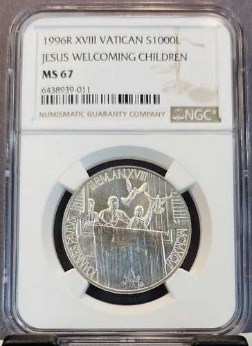 1996年 バチカン 銀貨 1000リラ イエスの子供たちを迎える像 NGC MS 67 ナイスジェム BU