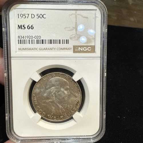 NGC MS 66 1957-D シルバー フランクリン ハーフダラー - NGC MS 66 カラーオリジナル