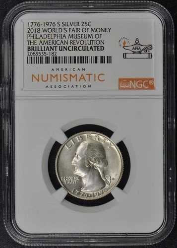 1976年 S シルバー クォーター ANA 2018 万国博覧会ラベル 25セント NGC BU