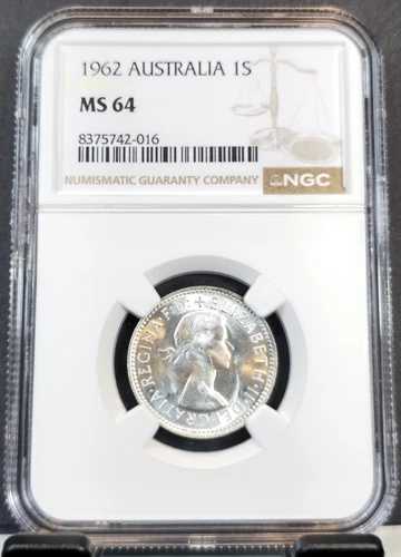 1962年 オーストラリア シルバー 1シリング ラムズヘッド NGC MS 64 希少 低鋳造数 BU