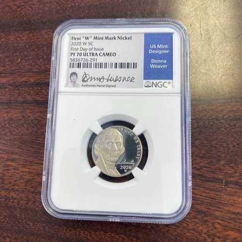 2020 W 5C プルーフ ジェファーソン ニッケル NGC PF70 発行初日 ドナ・ウィーバー サイン入り 37,895円