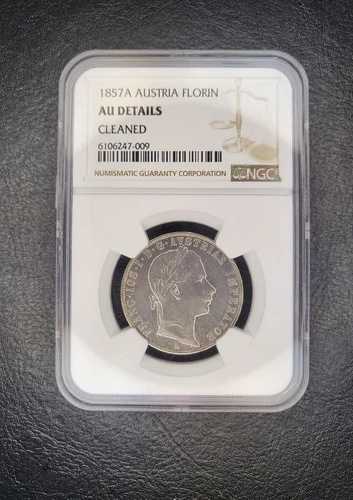 オーストリア 1857-A 1フローリン銀貨 NGC AU 詳細