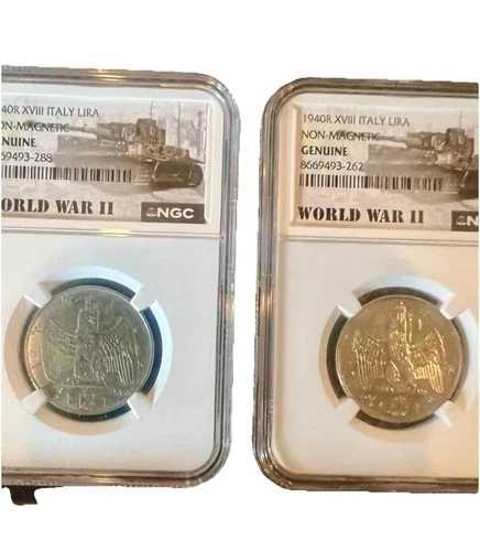 1940年製 NGC認定 正規品 第二次世界大戦 XVIII 非磁性 イタリア リラ ペア
