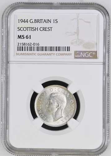 イギリス - 1944年 ジョージ6世 銀貨 - スコットランド紋章 - NGC MS61