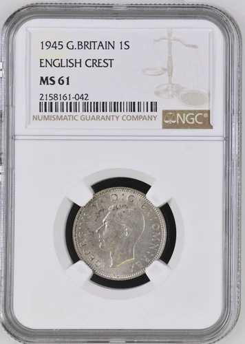 イギリス - 1945年 ジョージ6世 シルバーシリング - 英国紋章 - NGC MS61