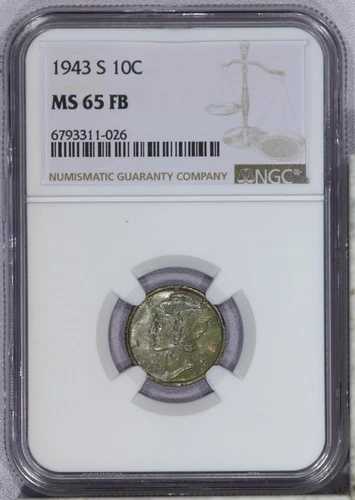 1943-S マーキュリーダイム 10セント NGC MS65 FB