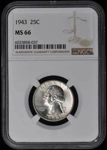 1943年ワシントンクォーター25セント NGC MS66