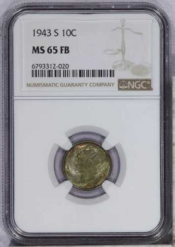 1943-S マーキュリーダイム 10セント NGC MS65 FB