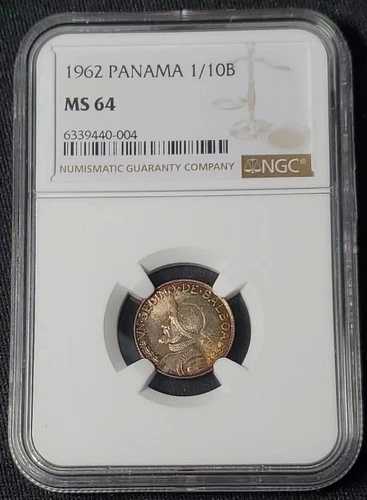1962年 パナマ シルバー 1/10 バルボア銀貨 Km 10.1 NGC MS-64