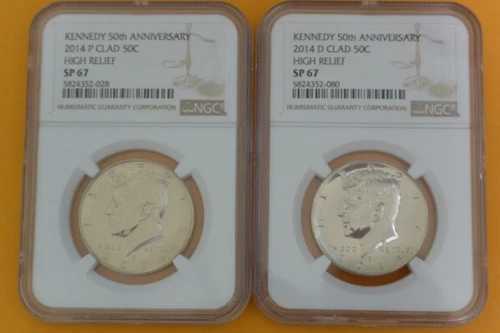 2014年 P&D クラッド 50セント ハイレリーフ ケネディ大統領50周年記念セット NGC SP67/SP67