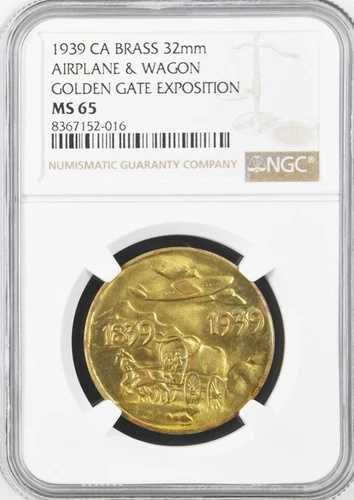 1939年ゴールデンゲート博覧会「1839」メダル、ワゴン＆飛行機、MS65 NGC、万国博覧会トークン