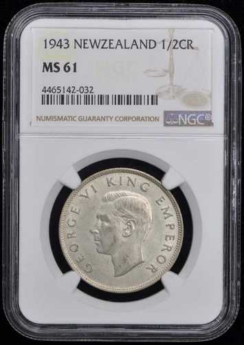 1943 ニュージーランド 1/2CR NGC MS61