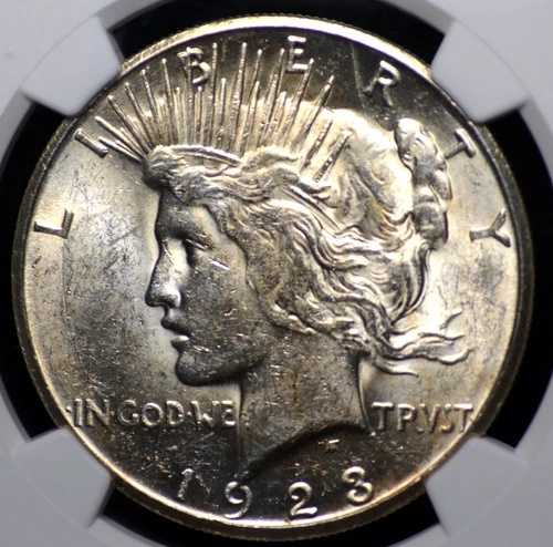 1923年 ピースドル NGC MS 61 美しい透明感と華やかなホワイトサテン光沢