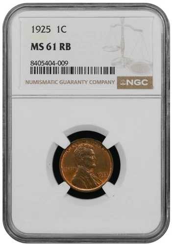 1925年リンカーンセント、NGC MS 61 RBで鑑定