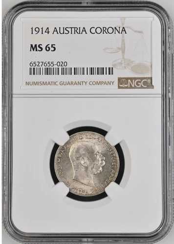 オーストリア 1 コロナ 1914、NGC MS 65 宝石 UNC / BU、トーンラスター、. 020. A5
