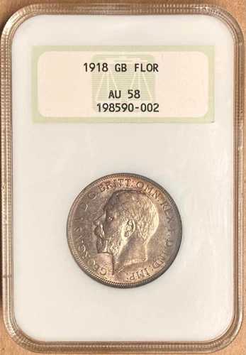 1918年 NGC AU58 イギリス シルバー フローリン - オールドホルダー