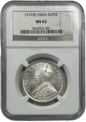 1919年 (B) インド ルピー銀貨 ジョージ5世 ボンベイ造幣局 NGC MS 63