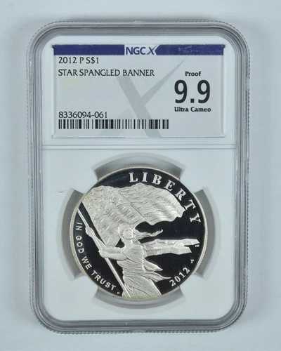 2012-P 星条旗記念銀貨プルーフ 9.9 NGC X