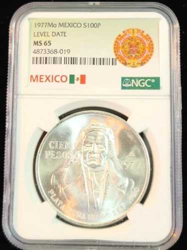 1977年 メキシコ シルバー 100ペソ S100P レベル 日付 NGC MS 65 PQ ジェム BU 素晴らしい光沢