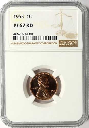 1953年 プルーフ リンカーン ウィート セント 1セント NGC PF67 RD