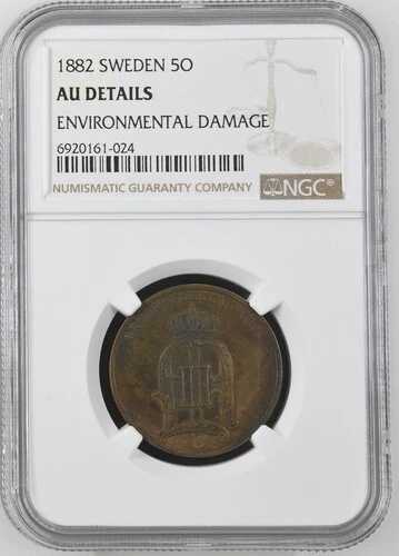 1882年 スウェーデン 5鉱石 環境被害 NGC AU 詳細認定コイン