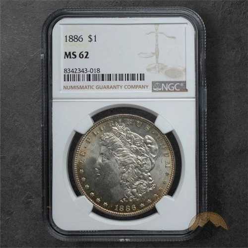 1886年 モルガン銀貨 1ドル - MS62 - NGC - フィラデルフィア