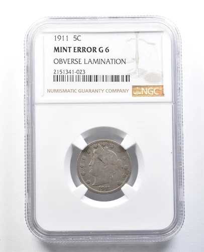 1911年 リバティV ニッケル ミントエラー 表面ラミネート G6 NGC *8264
