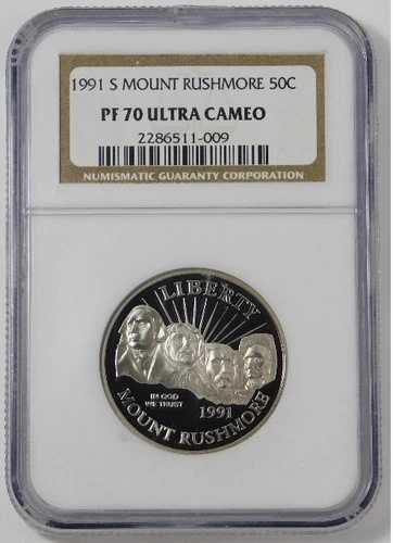 1991-S 記念ラシュモア山ハーフダラー 最高級！NGC PF70 ウルトラカメオ