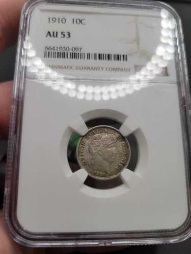 1910年 バーバーダイム 10セント NGC AU53