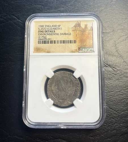 エリザベス1世 1582年 イングランド 6ペンス S-2572 NGC認定 精巧なディテール シルバー