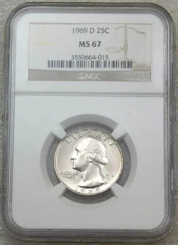 1969-D ワシントン クォーター ビジネス ストライク NGC MS67 ナイス ラスター #L152