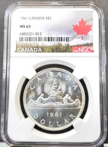 1961年 カナダ 銀貨 1ドル S$1 エリザベス2世 NGC MS 63 グレートコイン