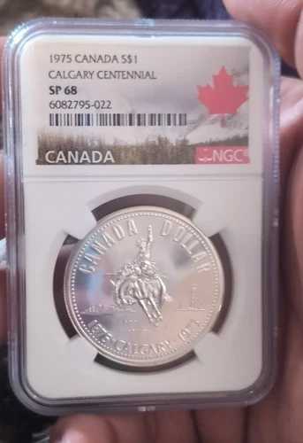 1975年 SP68 カナダ 1ドル銀貨 カルガリー100周年記念 NGCカナダラベル