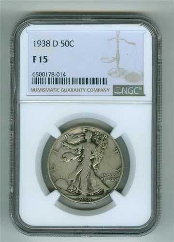 アメリカ 1938-D ウォーキング・リバティ ハーフダラー NGC F-15