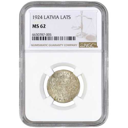 NGCスラブのコイン「1 Lats 1924、ラトビア、MS 62」