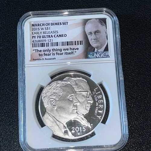 2015年 W マーチ・オブ・ダイムズ、NGC PF70 ウルトラカメオ、S$1 1stリリース 90%シルバー
