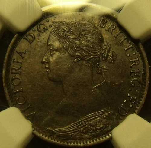 イギリス 1860年 ファージング 歯付き縁 NGC AU 詳細～環境被害～