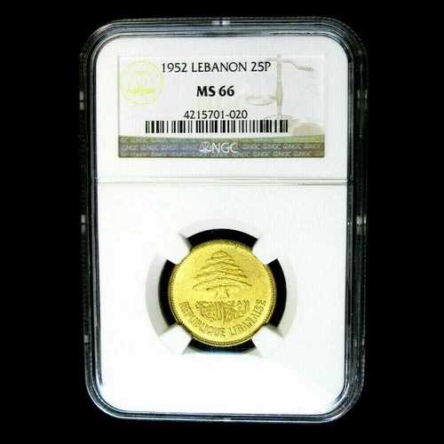 1952 年 レバノン 25 ピアストル NGC MS66 GEM BU!!!