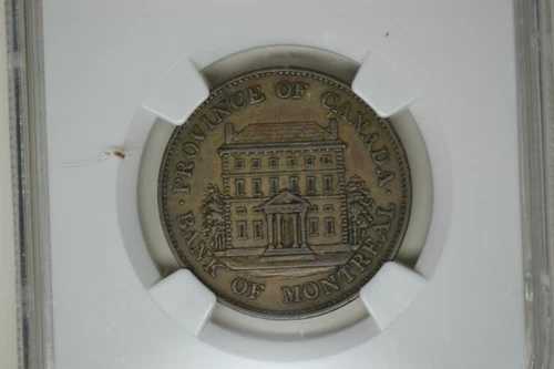 カナダ：1842年ハーフペニー - PC-1A2 ヘビーツリー - バンクオブモントリオール - NGC AU-50 BN