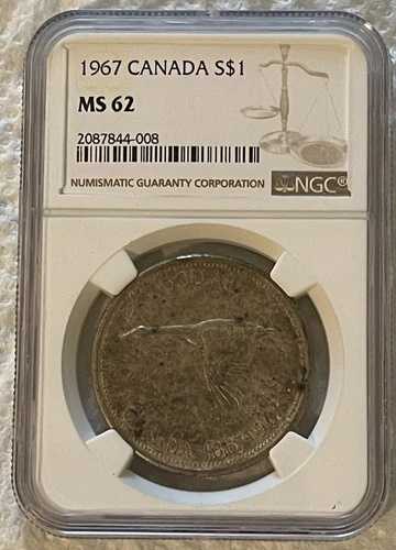 1967年 カナダ シルバー 1ドル カナディアングース NGC MS 62 美しい輝きのコイン