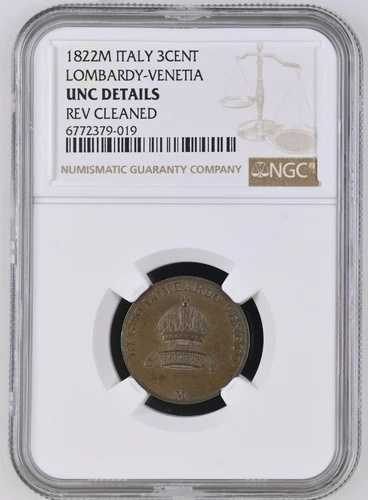 3 Centesimi 1822 M ハプスブルク家、イタリア、ロンバルド・ヴェネト NGC UNC 詳細 -