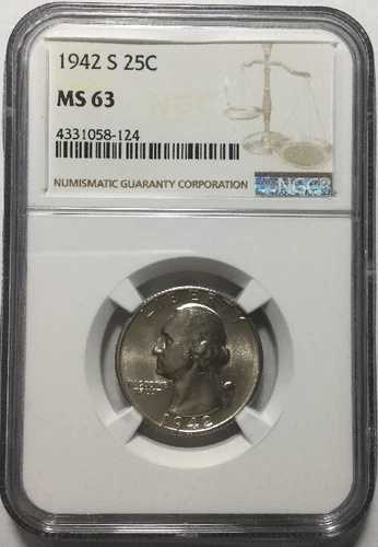 1942-S 25セントワシントンクォーター NGC MS63