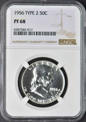 1956年 50C タイプ2 フランクリン ハーフダラー - NGC PF 68 - ?COINGIANTS?